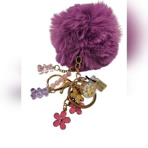 New Purple Fluffy Keychain with Gold Accents